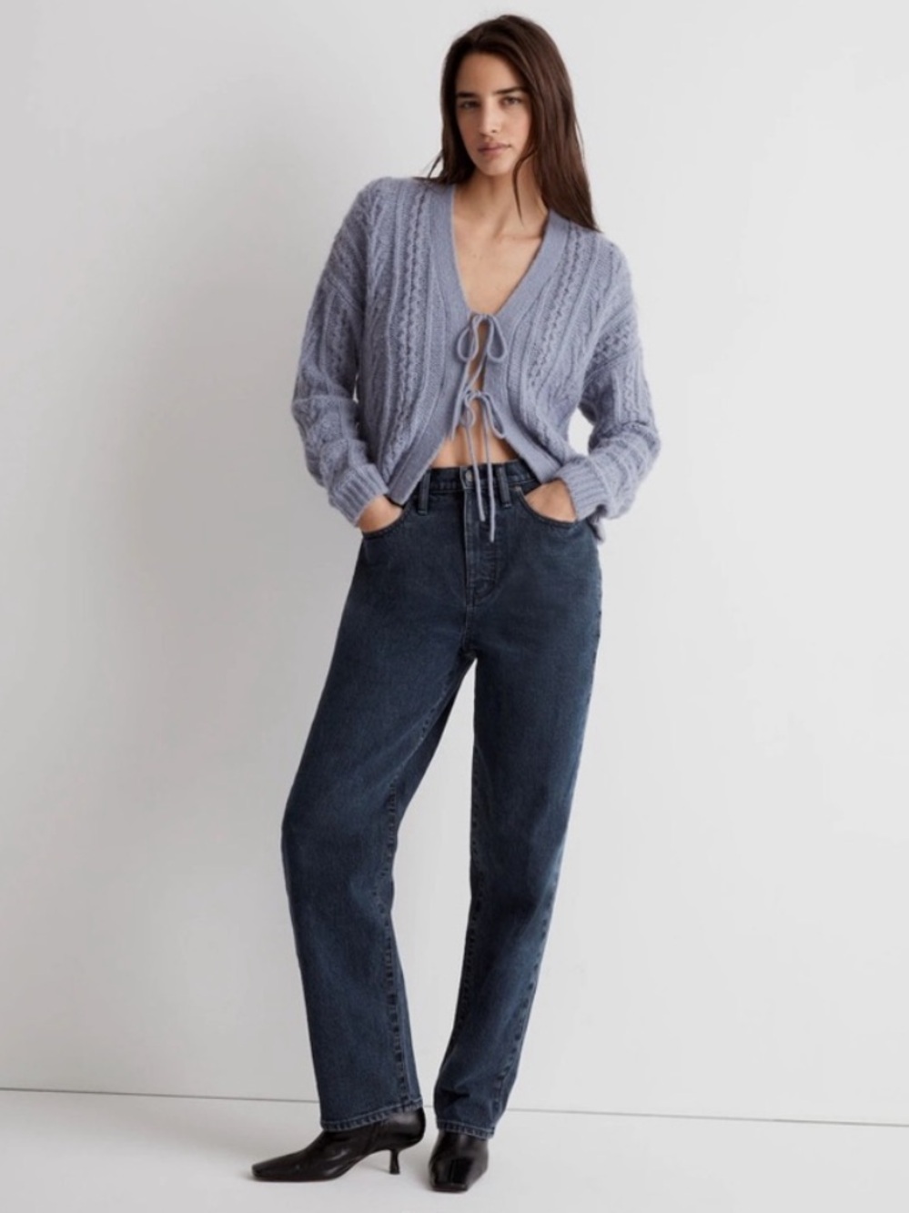 Madewell Cable Knit Tie-Front Cardigan Sweater size Medium
